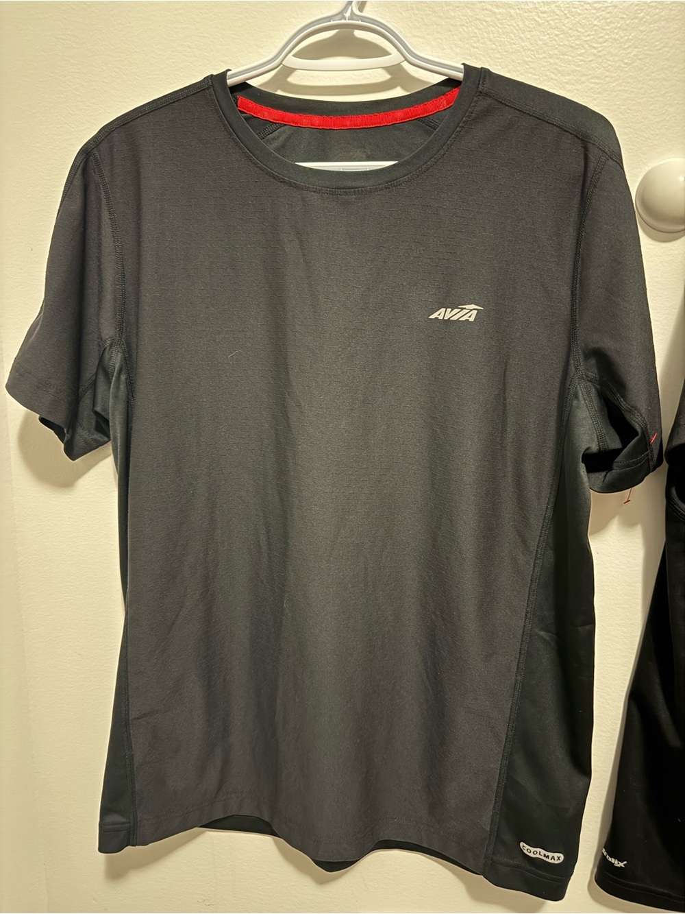 Avia Black Short-Sleeve Athletic Tee with Red Neck Accent